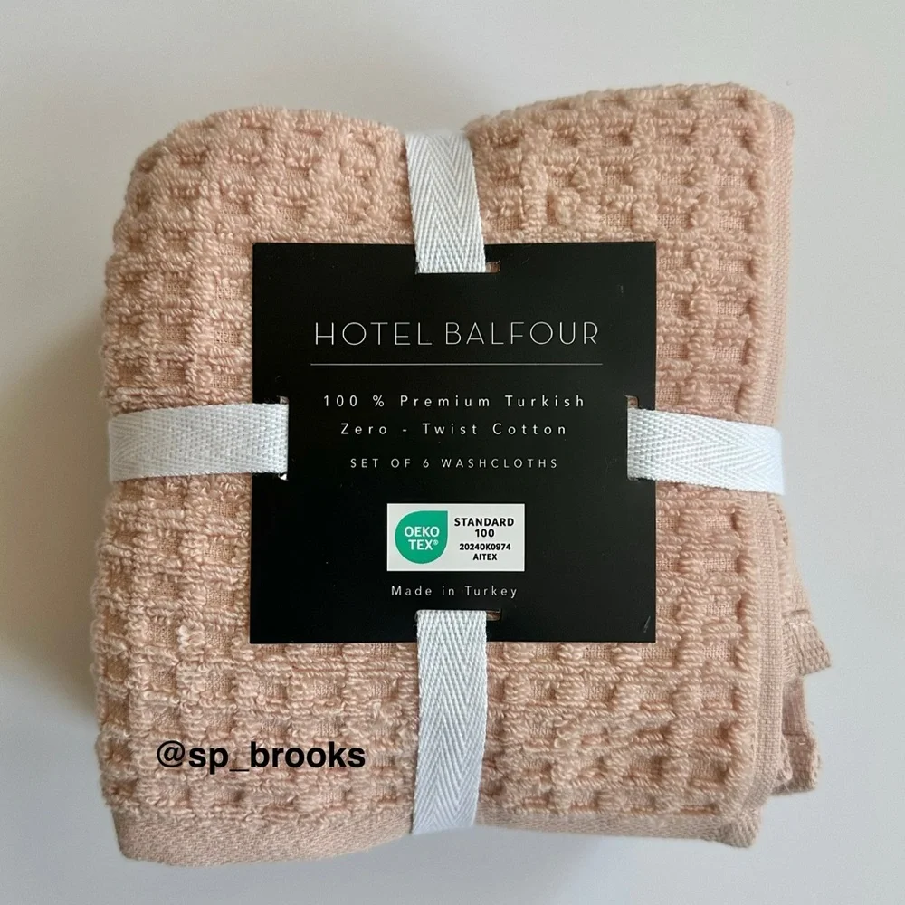 🎁10PC Hotel Balfour Bath Towel Set - Zero Twist Cotton -Waffle- Pale Petal Pink